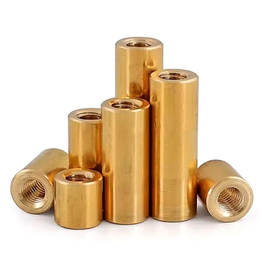 Brass Long Extension Coupling Nuts 3/8-16 UNC 3/8-24 UNF Thread Round Connecting Joint Sleeve Fastener Nuts