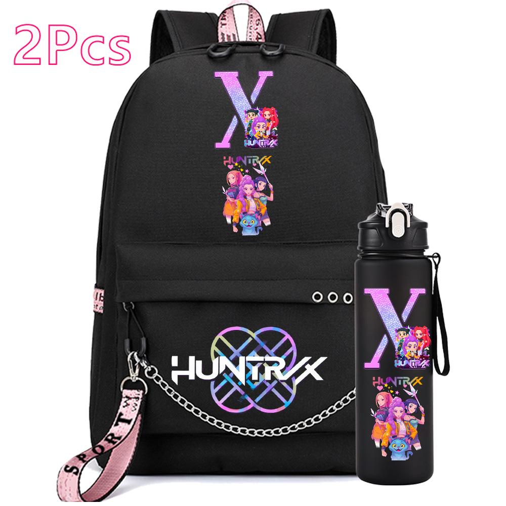 2 st/set Anime Engelsk Bokstav A-Z Tryckt Ryggsäck 750ml Vattenflaska för Student Flicka Pojke Bokväska Resväska Barnpresent