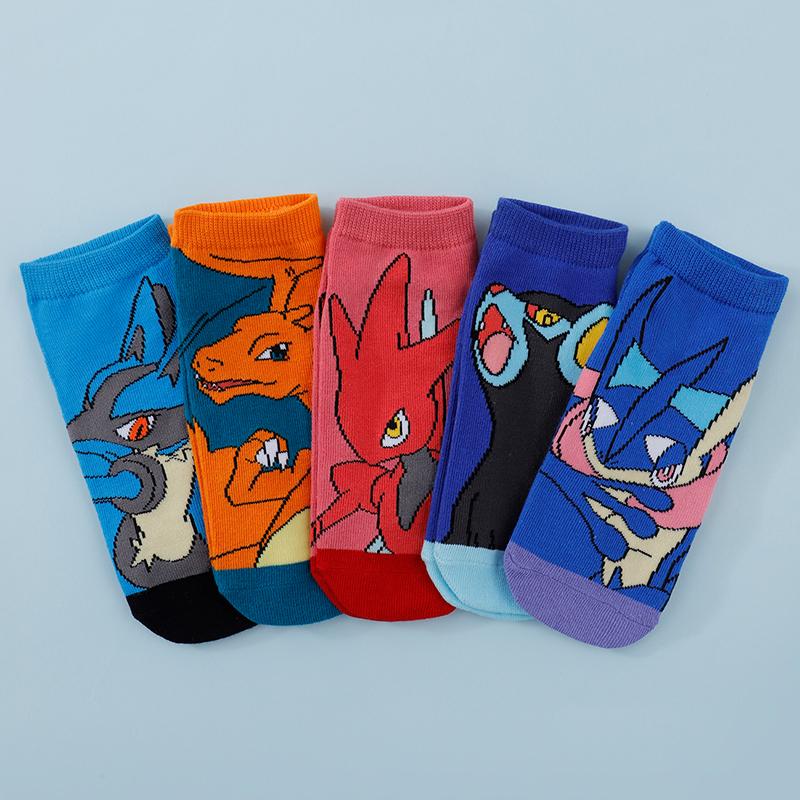 5 Pairs Four Seasons Women's Fashion Cartoon Anime Pok é mon Versatile Sweet and Cute Pikachu Casual Outdoor Socks