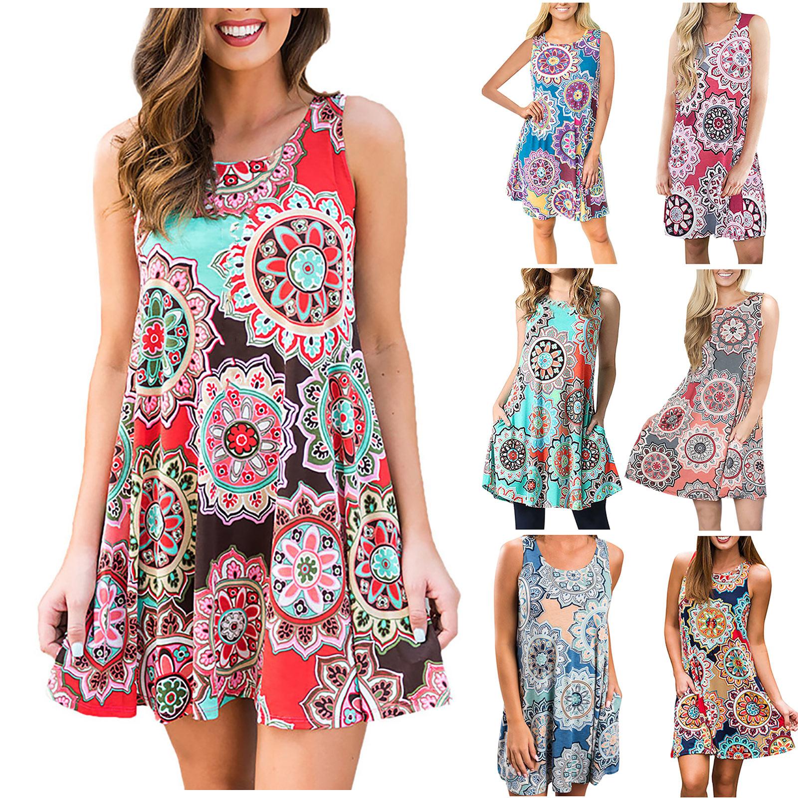 

Женское летнее модное повседневное свободное карманное платье без рукавов с цветочным принтом