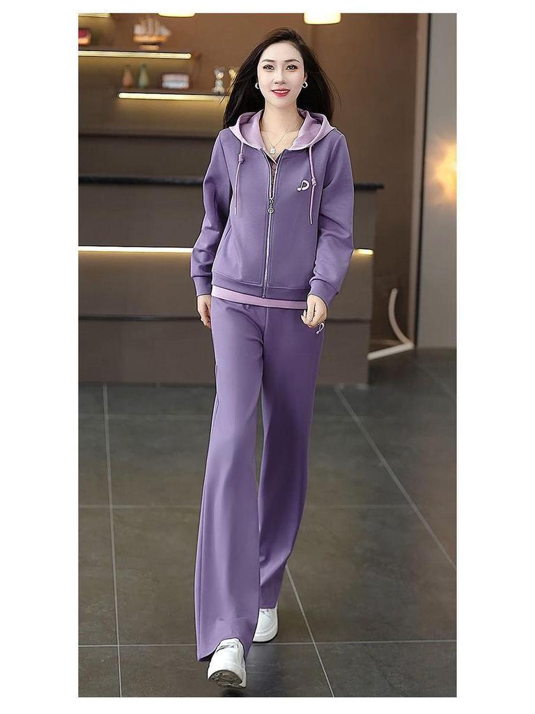 Women's Plus Size Hooded Sportswear Set - Spring/Autumn, Stylish, Youthful Fake Two-Piece, Loose, Fashionable Sweatshirt Two-Piece