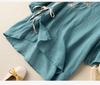 2024 Women's Cotton-Linen Embroidered Short Sleeve Shirt with Oblique Collar