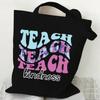 Teacher's Day Gift Teacher Print Canvas Tote Bag Women Handbag Colored Letters Teacher Canvas Tote Bag Floral Shoulder Bag
