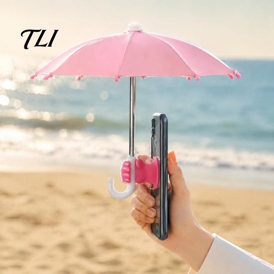 Beach Phone Accessories Umbrella with Suction Cup, UV Protection Mini Cellphone Umbrella, Universal Mobile Holder for Travel Outdoor Sun Shield