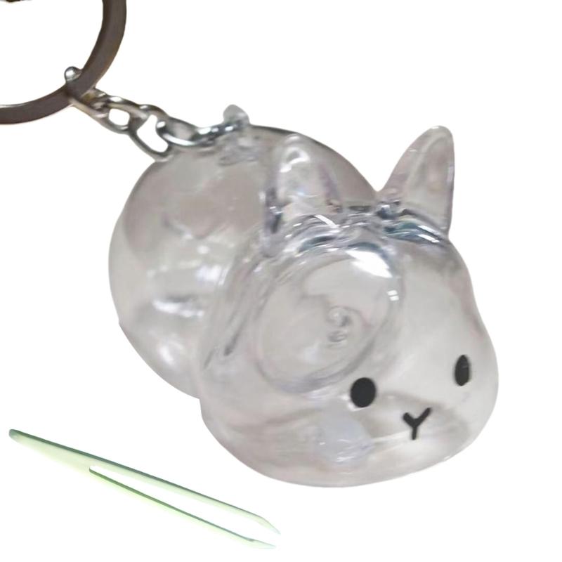 Clear Rabbit Design Pet Hair Display Box Bunnies Furs Collector Keychain Pendant
