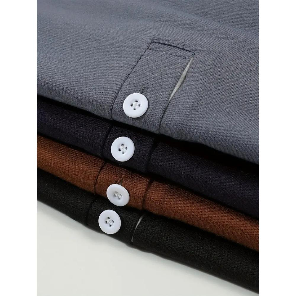 Long Sleeved Lapel Button Men's Casual Top Polo Shirt