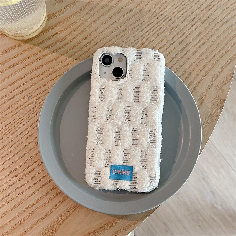 Cream-colored velvet phone case for iPhone 15, iPhone 16, and iPhone 17 Pro Max