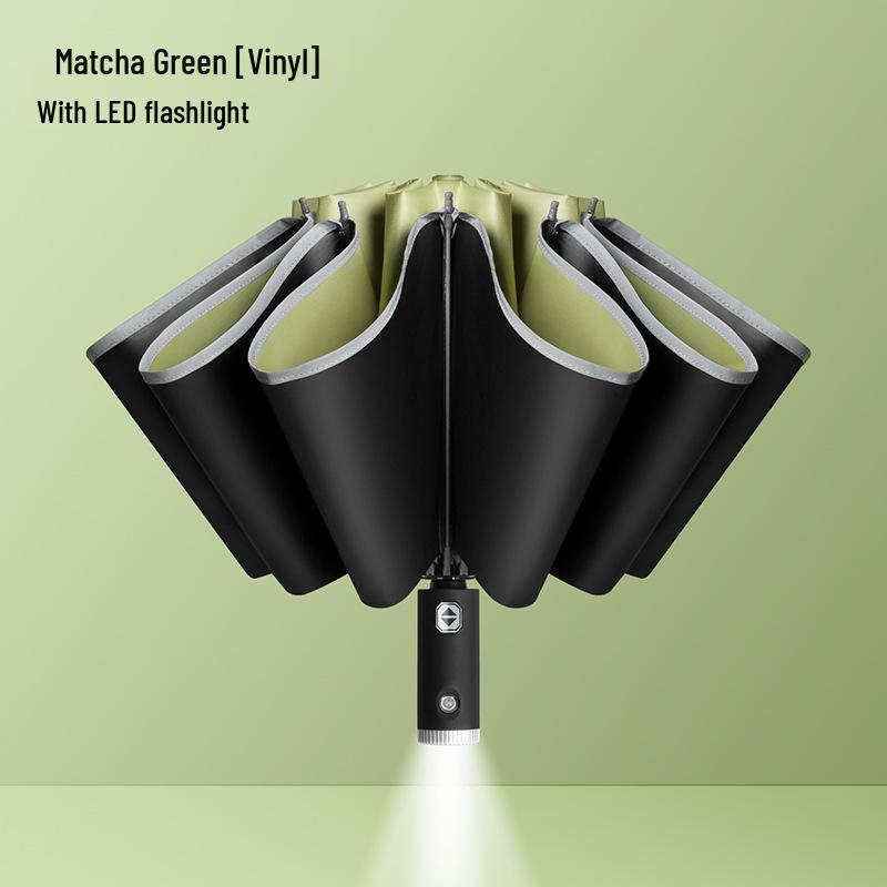 Automatyczny składany parasol LED do cofania z paskiem odblaskowym i latarką