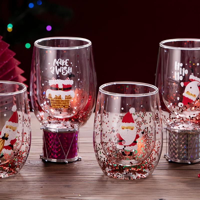 4pcs Santa Cartoon Double-Wall Insulated High Borosilicate Glass Set, Reusable Christmas Holiday Gift for Family and Friends