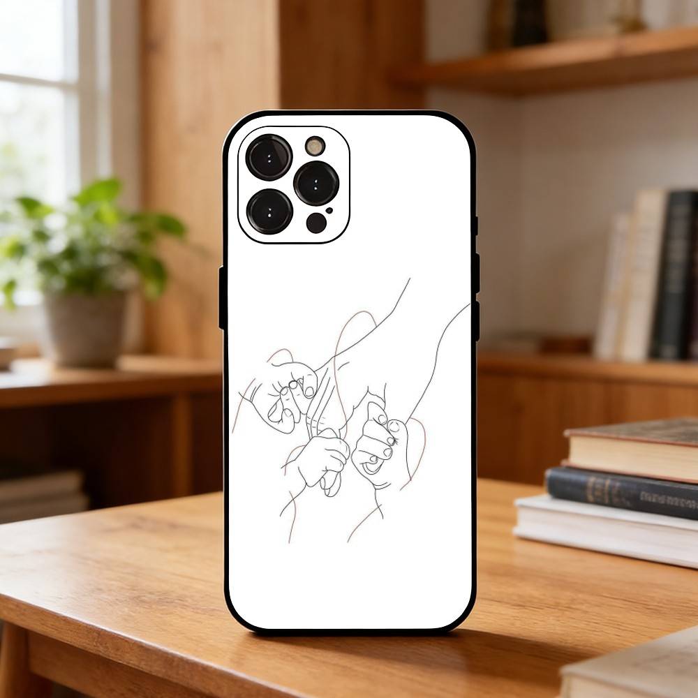 M-Mom Daughter Son Dad Hold H-Hands Phone Case For iPhone17 16 15 14 13 12 11 Pro Max Plus,5G Soft Black Case