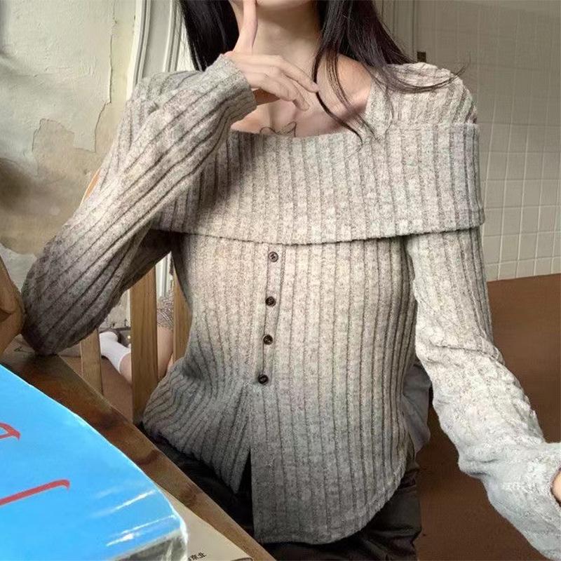 

Весенняя женская однобортная блузка с квадратным вырезом и длинным рукавом XL серый