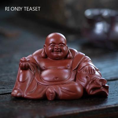 Chinesische Yixing Lila Ton Teetier Glücksbringende Maitreya Buddha Statue Ornamente Handgefertigte Tee Figur Dekoration Teegeschirr Dekorationen