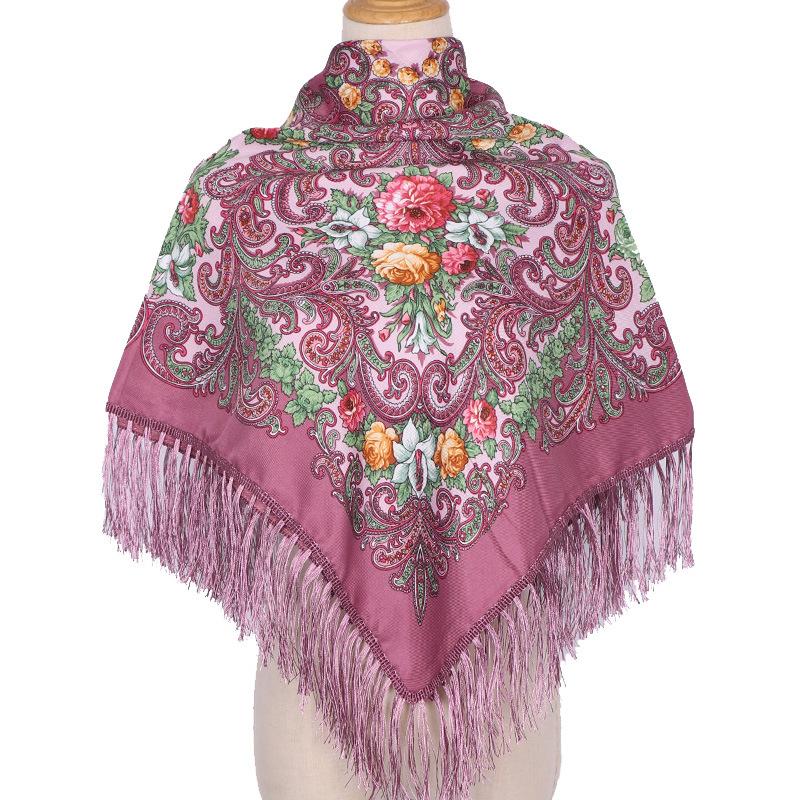 110*110Cm Ethnic Floral Headscarf For Elegant Women Shawl Babushka Bandana Handkerchief Female Head Wraps Print Square Scarves