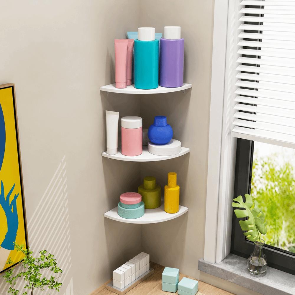PVC Floating Corner Shelf Quarter Circle Wall Mount Wall Corner Storage Rack Multifunctional Home Floating Shelves Home