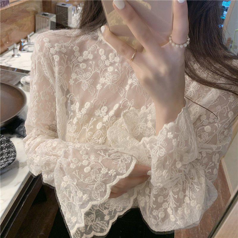 Fairy Lace Mesh Blouse - Women's Fashion See-Through Top for Autumn/Winter 2024