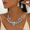Vintage Alloy Necklace Earrings Set Shiny Crystal Exaggerated Design Premium Clavicle Chain Women
