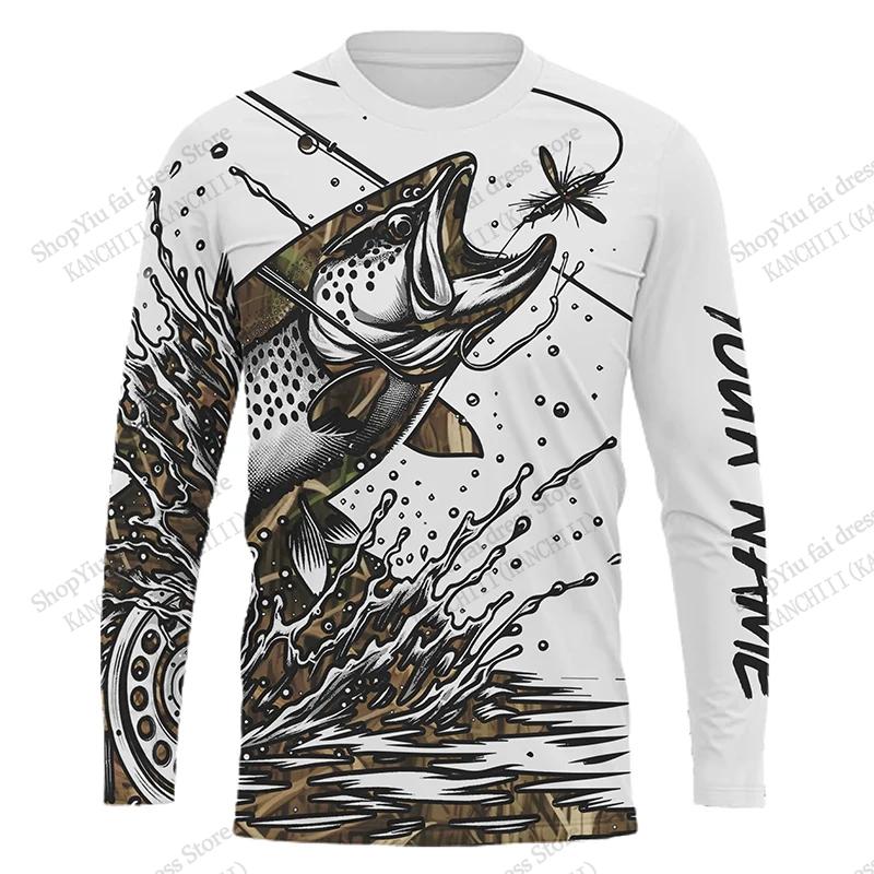 Blue Camo Fishing 3D Print Long Sleeve Crew Neck T-shirt Men Women Fashion Tops Tees Fishing Lover Tshirt Mens Clothing