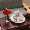 1Conjunto 1:12 Casa de bonecas Conjunto de chá em miniatura Canecas de chá de porcelana Jarras com bandeja Decoração para casa