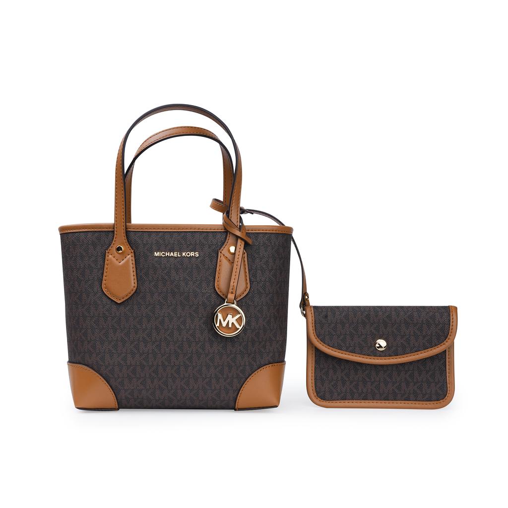 Michael Kors MK Eva Monogram Vintage Leather Tote Bag Women tote Dark-Brown 30F9GV0T1B-252