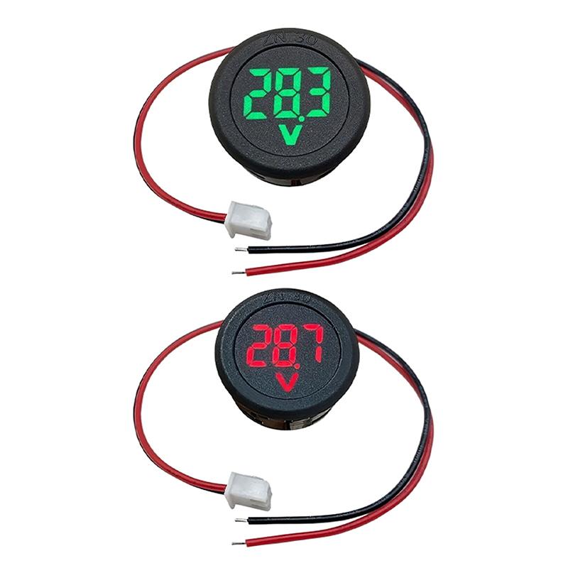 2 Pcs Dc 4-100V Car Voltage Gauge Led Digital Display Waterproof Voltmeter Round Panel Voltage Meter Volt Detector Tester