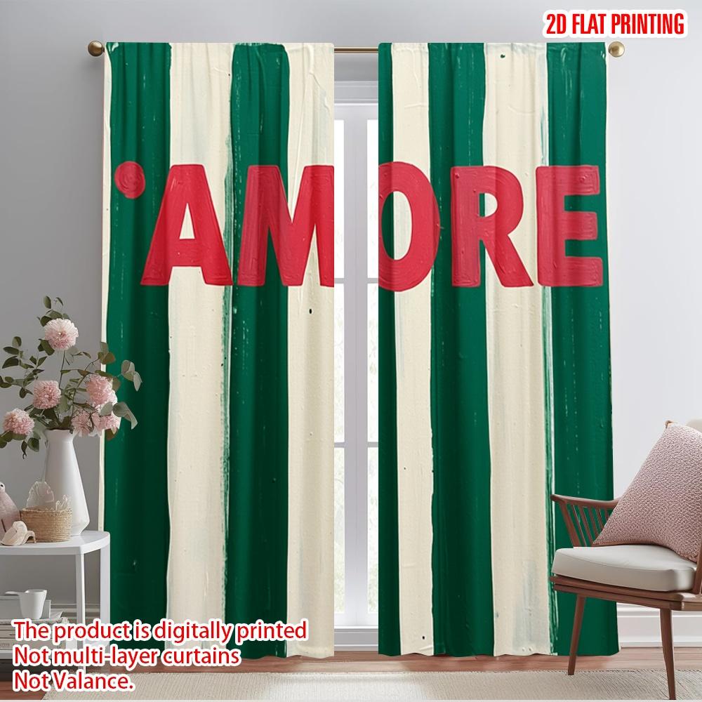

2pcs 2D flat printing Party Curtains Amore Polyester Fabric Without Electricity Festive Holiday Use for Holiday Home Decor & 52.50×116.00 CM 2pcs