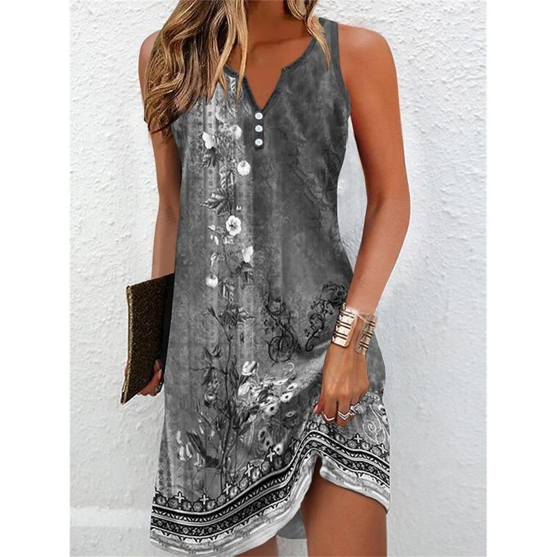 Damen Mittellanges Kleid T-Shirt-Kleid A-Linien-Kleid Sommerkleid Mode lässig blumig kurzärmelig Rundhals 2XL