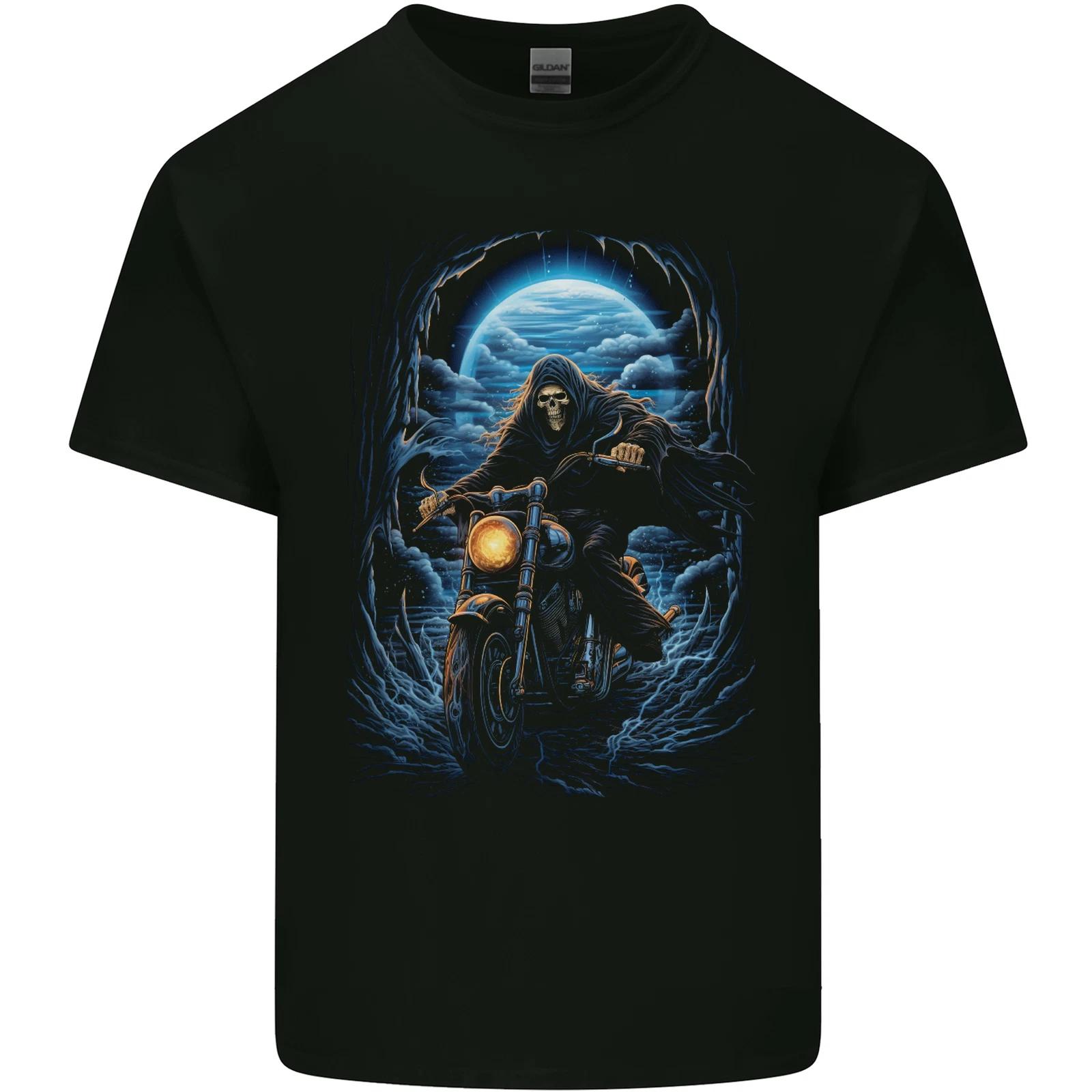 Skull Biker Motorcycle Motorbike Grim Reaper 10 Kids T-Shirt Childrens 2XL