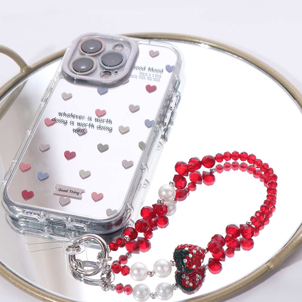 Short Bling Strawberry Phone Chain Anti-lost Pearl Mobile Phone Lanyard  Christmas Gifts