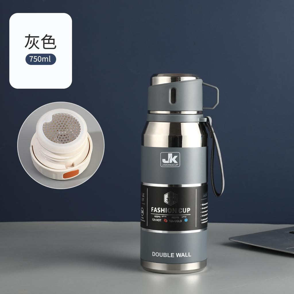 Water Bottle All Steel High Vacuum Thermos Cup Stainless Steel Double Cover Large Capacity Outdoor Water Cup Travel Kettle Tea Separation