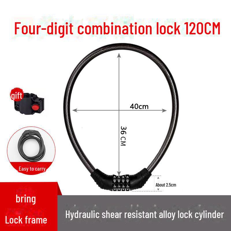 Universal Bike Lock: Anti-Theft Password Lock for Mountain Bikes & E-Bikes, Leather Ring, Portable Thick Cable Lock, Durable & Secure.