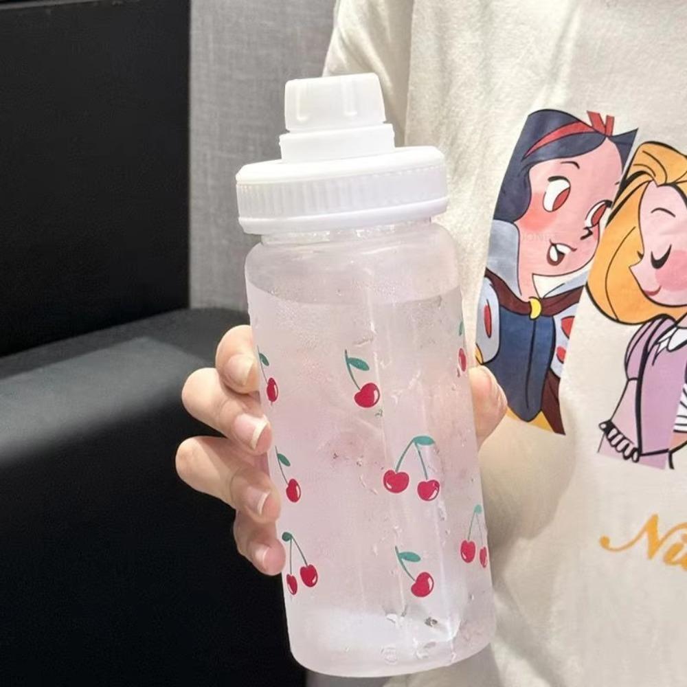 

Портативная бутылка для воды 500 мл с вишневым принтом, с трубочкой, матовый дизайн, стакан для сока, прозрачный корпус, кофейная чашка, для школы