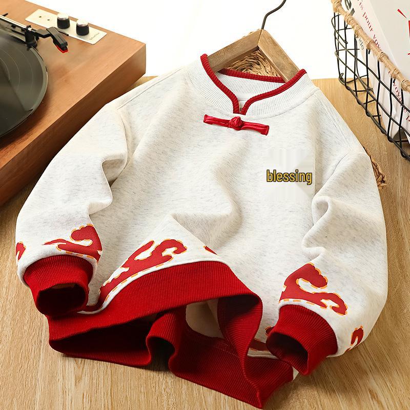 Kinderen Jaar van het Paard Fleece-Gevoerd Winter Sweatshirt - Feestelijke Warme Top voor Ouders en Kinderen voor Jongens