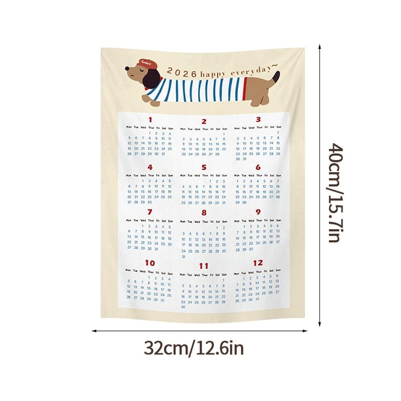 2026 Calendar Tapestry Hanging Cloth New Year Christmas Room Decoration Cartoon Animal Wall Background Hanging Cloth Decor