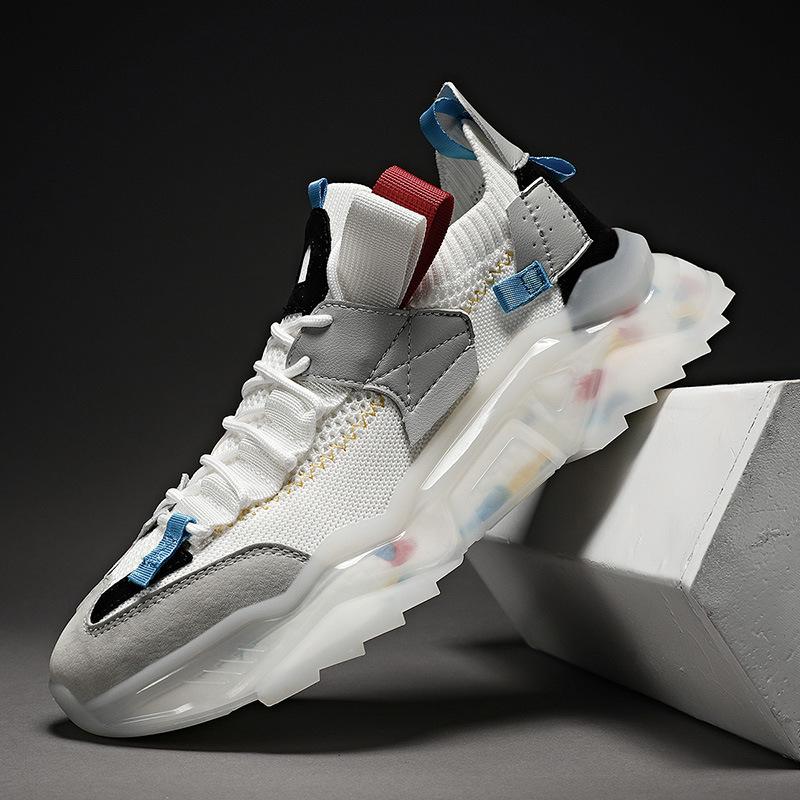 

Men s shoes high-end large-size fly-woven socks dad shoes popcorn outsole fashion casual shoes breathable running shoes 39 белый