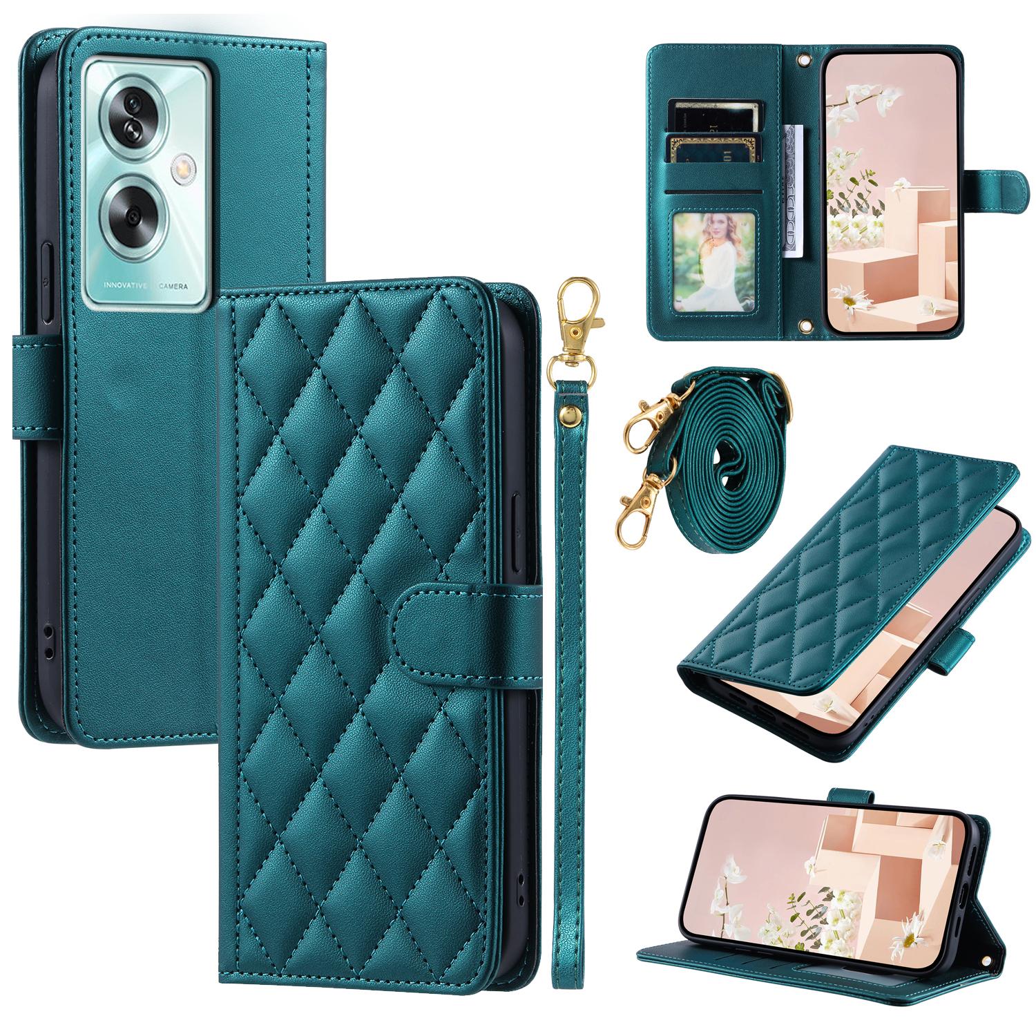 

For Oppo A79 5G/A2 5G/OnePlus Nord N30 SE 5G Case Rhombus Grid Leather Crossbody Phone Cover Green