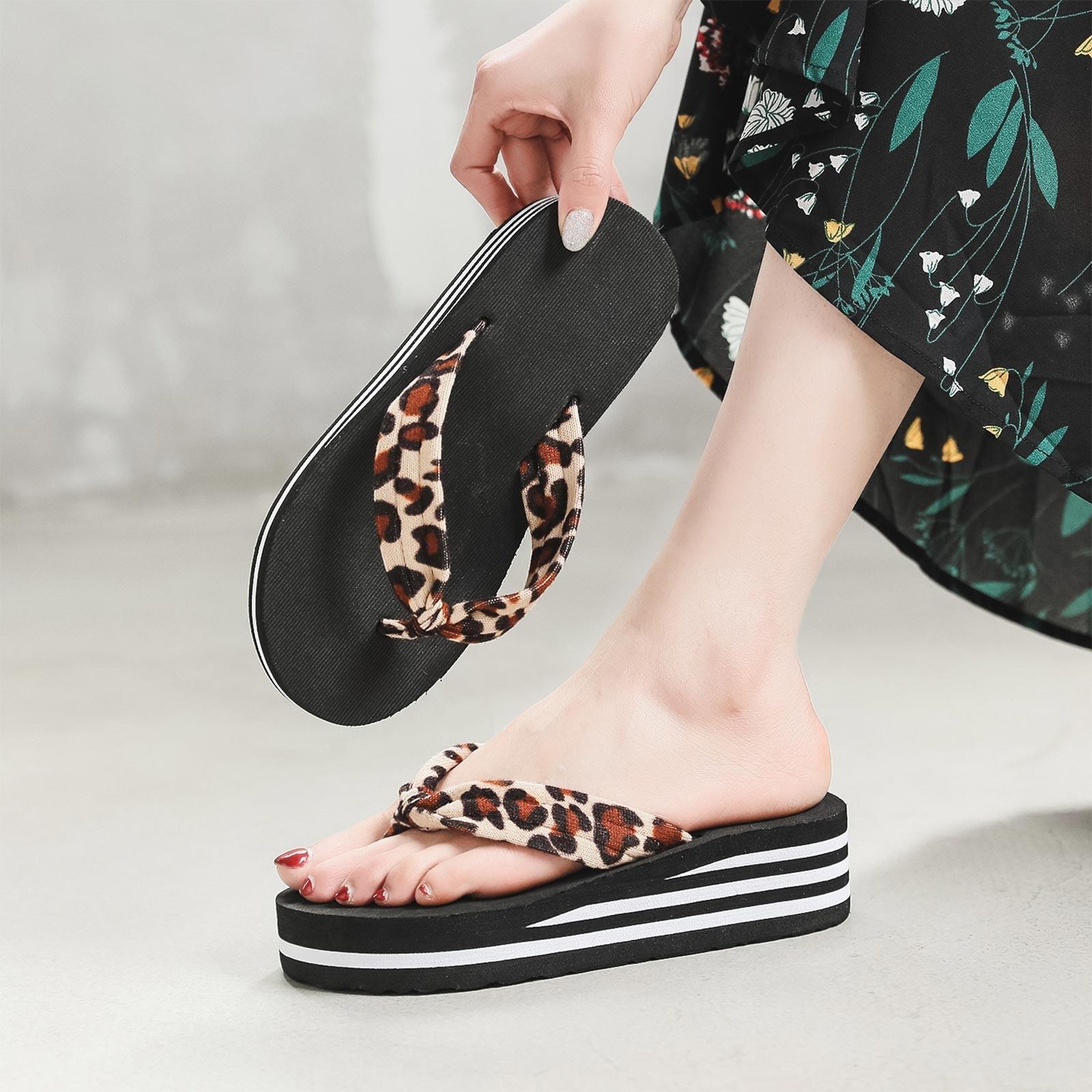 (SU)Женские летние богемные модные нескользящие тапочки на танкетке с открытым носком — фото 4