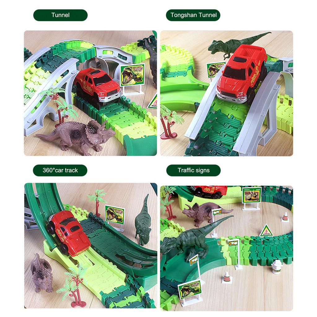 Dinosaur Race Track Toy Fun Interesting Electric Race Car Flexible Track Set for Kids