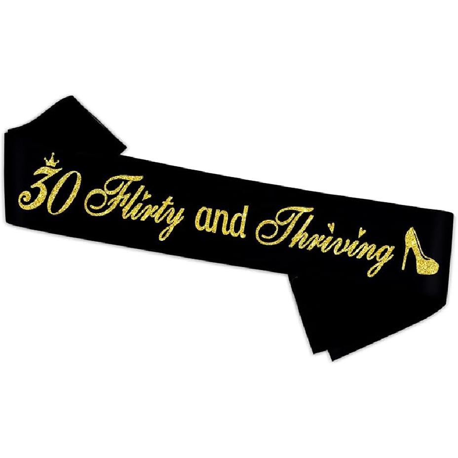 30 Flirty & Thriving Sash - 30th Birthday Gifts for Women - Cheers to 30 Party Decor - Thirty Years Old Birthday Funny Soft Satin Sash (Pink with чёрный