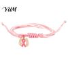 Breast Cancer Awareness Gifts Bracelet for Women, Adjustable Woven String with Handwoven Rope Wristband Ribbon Charm, Handmade Braided Survivor