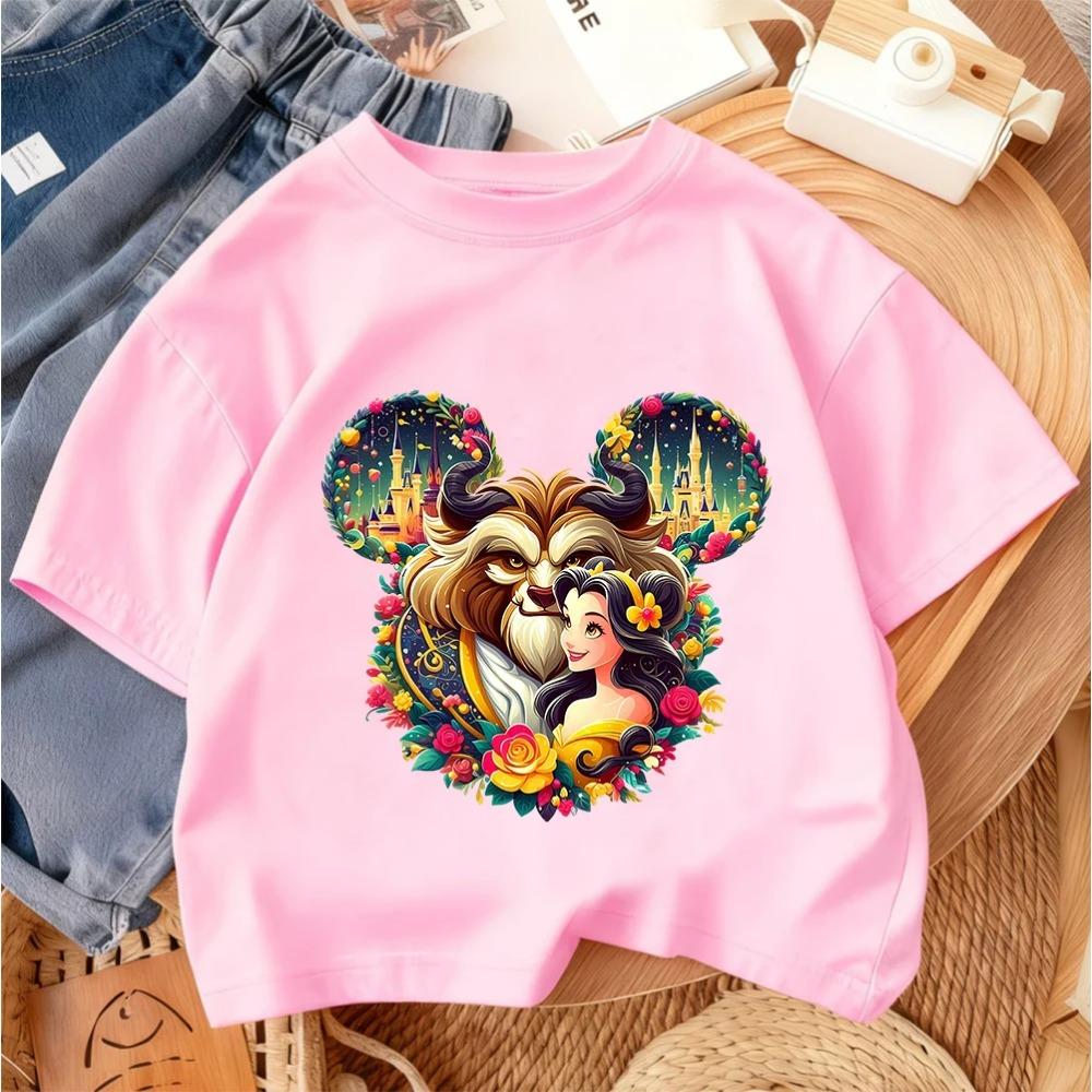 Street Style Boys Girls Tee Beauty And The Beast Trendy Fashion Cartoon Design Summer Kids Casual Outfit