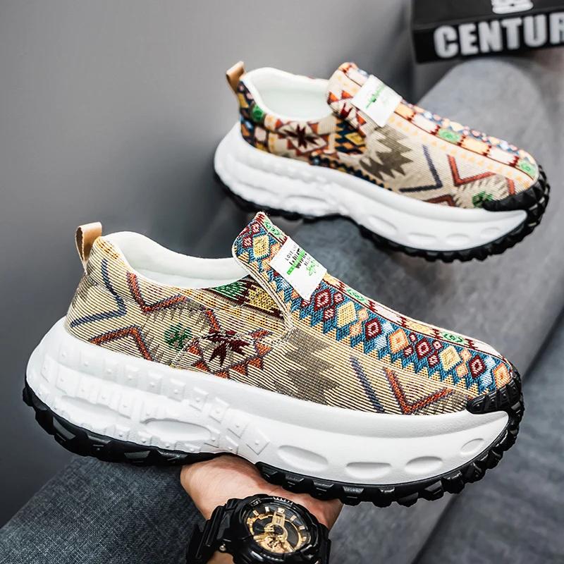 Men's Casual Sport Shoes Spring 2025 Trendy Slip-On Thick Bottom Heightening Dad Cool Shoes Comfortable PU Leather Low Top