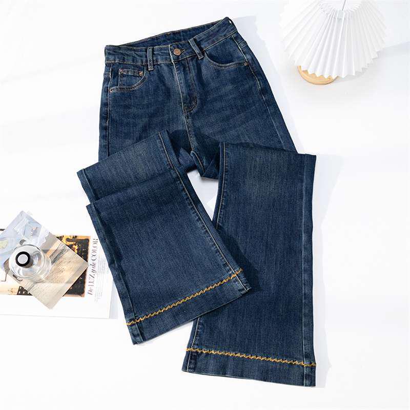 

Women s High-Waisted Slimming Flared Jeans, Plus Size, Versatile, 2026 Autumn/Winter Collection, Nine-Tenths Length, Straight Leg. XL темно-синий