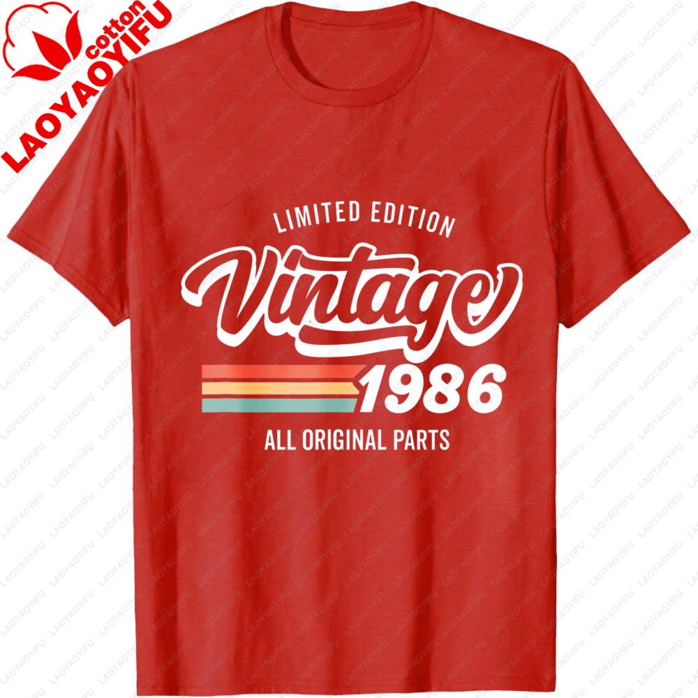 Vintage 1986 TShirt Limited Edition All Original Parts Retro Birthday Gift Idea For Men Born In 1986 Classic Striped Graphic Tee