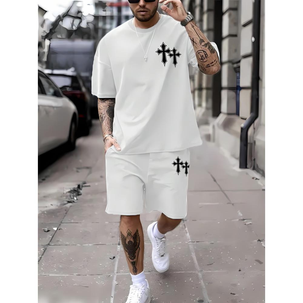 New Men's Summer Two-piece Set Men's T-shirt Top Shorts Set Men's Round Neck T-shirt Loose Casual