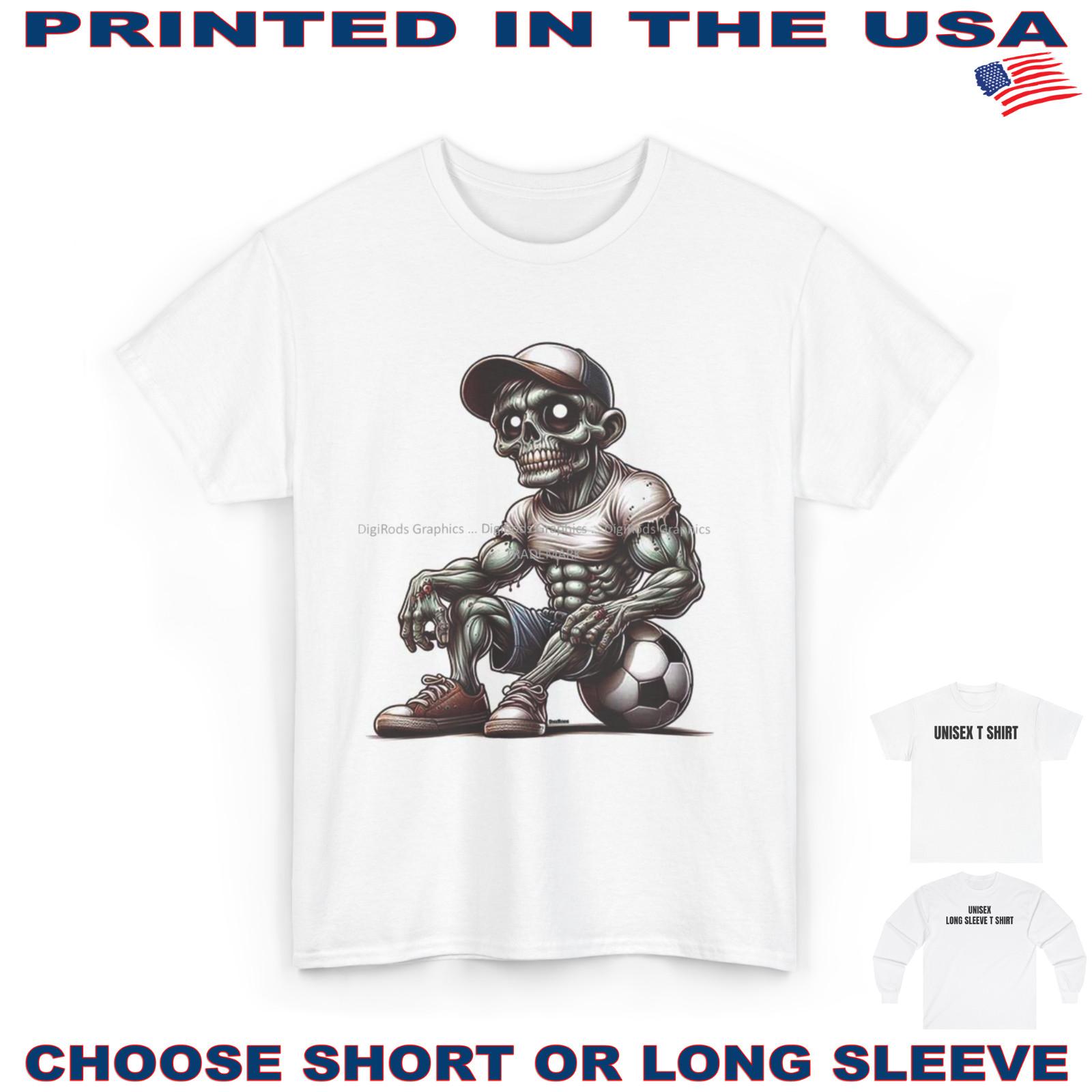 Soccer Team Muscular Zombie Monster Sitting On Ball DigiRods Cartoon T Shirt S разноцветный