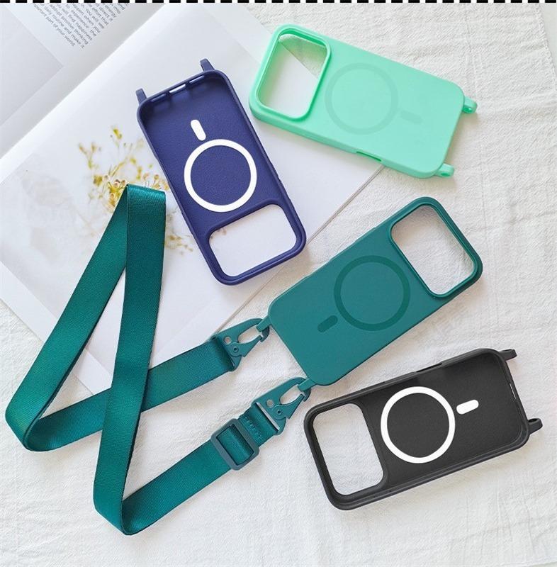 Crossbody Lanyard Case For iphone 17 Air 16 15 14 13 12 Mini 11 Pro Max Plus For Magsafe Silicone Soft Magnetic Back Cover
