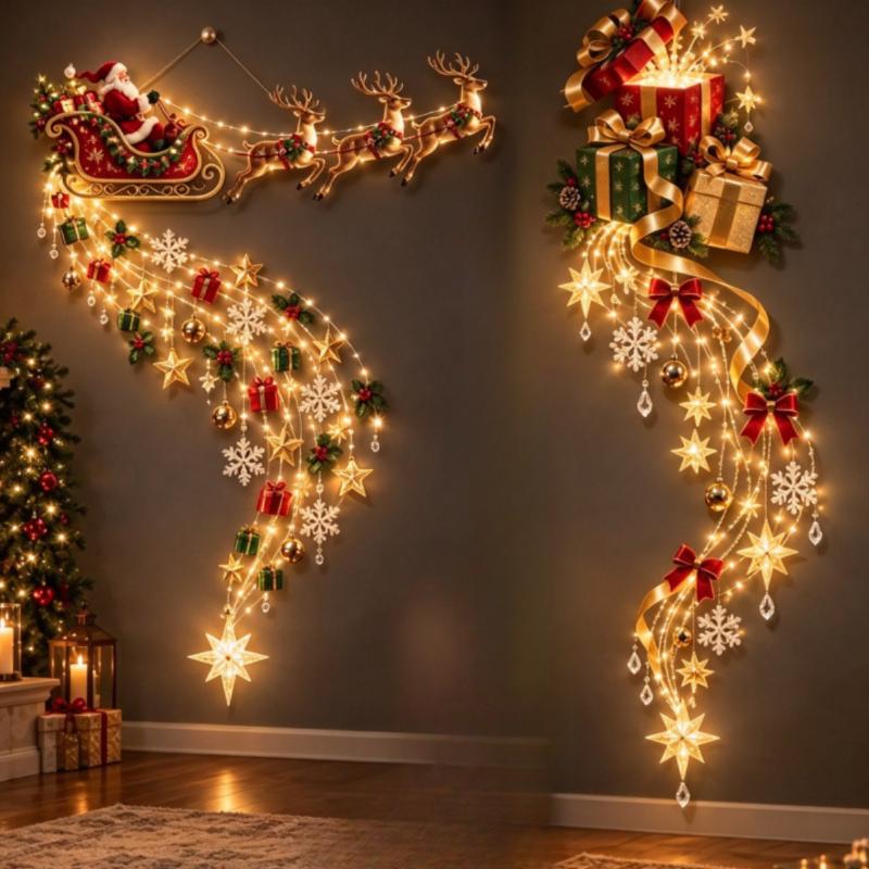 Christmas Led Wall Light Hanging Ornament Xmas Santa Reindeer Snowman Gift Home Party Decoration