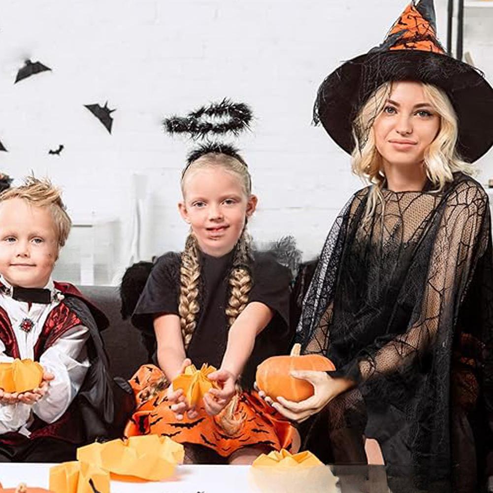 2025 New Women Halloween Shawl Spider Web Black Lace Mesh Bat Halloween Home Party Decoration Cloak for Halloween Cosplay