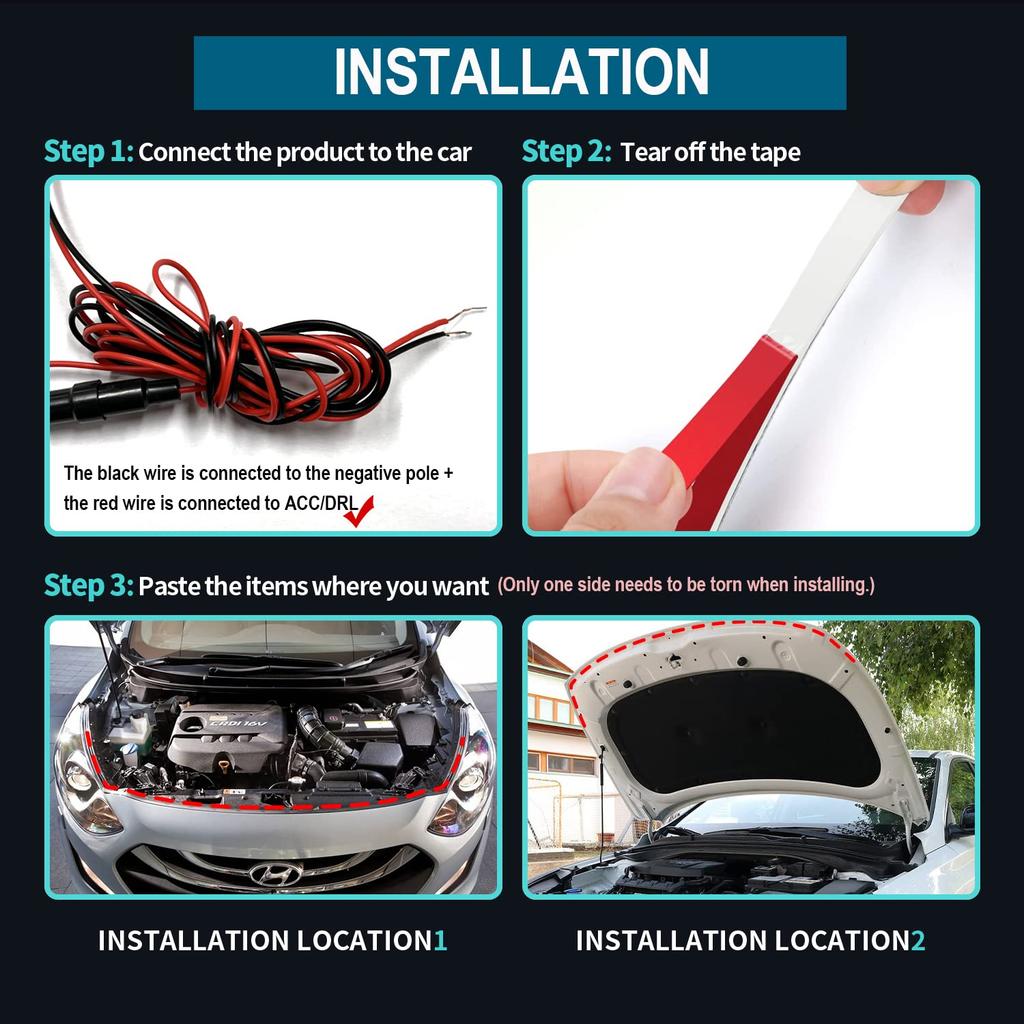 12V Scan Starting Car Hood Signal Light Car Daytime Running Light DRL Dynamic Auto Tuning Decorative Headlight Strip Universal