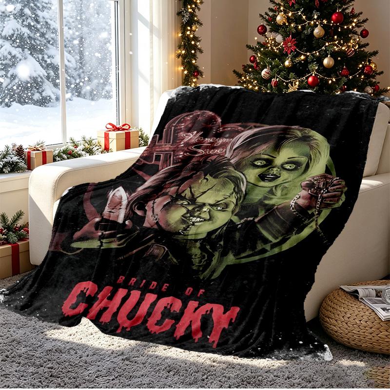 Bride of Chucky Pattern Blanket for Home Decoration, Bed, Sofa, Car Travel, Camping, Suitable for All Seasons, Birthday Christmas Gift